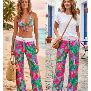 Lilly Pulitzer NWOT🩷 Tropical Print Straight-Leg Pants in Pink, Green & Blue “L”